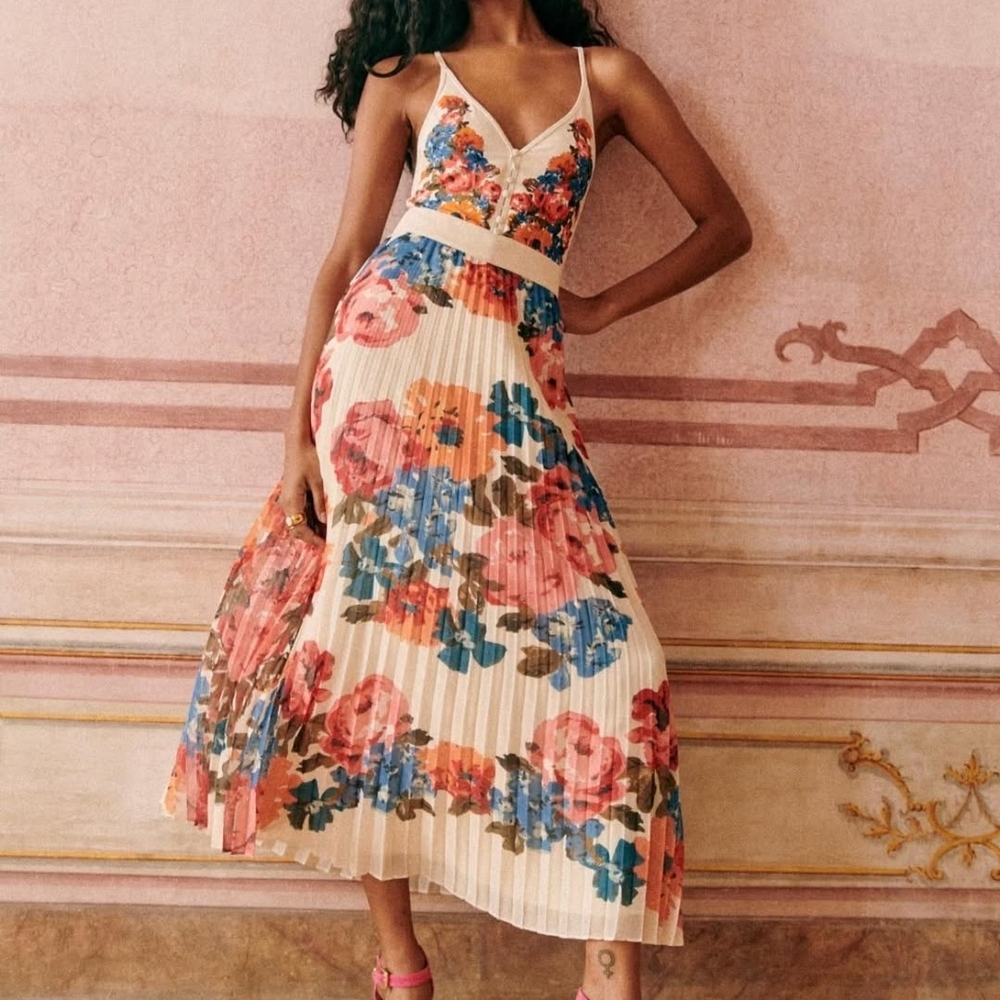 Sezane Dilona Skirt Maxi Roses Size 10